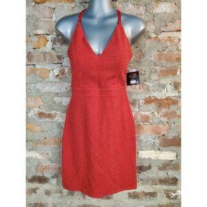 New Planet Gold Red Dress Womens Sz M Lace Open Back i